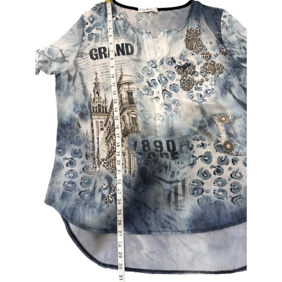 GiGi Moda Tunic Artsy Lagenlook City Print Blue Blouse Art to Wear Women Size XL - Picture 6 of 6